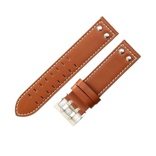 Image of NFJNFCF Compatible With Hamilton Jazz Khaki Aviation Field Men's Genuine Leather Watch Strap 20 22mm Allergy Double Hole Breathable Watchbands(Brown white-Steel-,22mm)