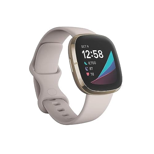 Image of Fitbit Sense Advanced Smartwatch with Tools for Heart Health, Stress Management & Skin Temperature Trends, Lunar White / Soft Gold Stainless Steel