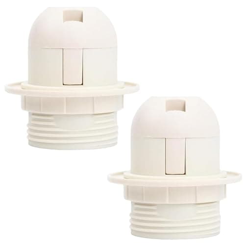 Image of 2 Pcs Lamp Holder White Plastic E27 Threaded Light Socket with Lamp Shade Ring for Table and Floor Lamps VDE CE Certified Medium Base Screw Fitting Ideal for Light Bulb Holder