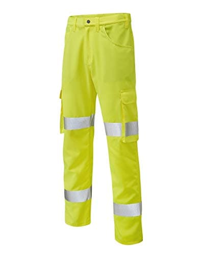 Image of Leo Workwear CT03 Yelland Men Hi Vis Cargo Trousers#40R~Yellow