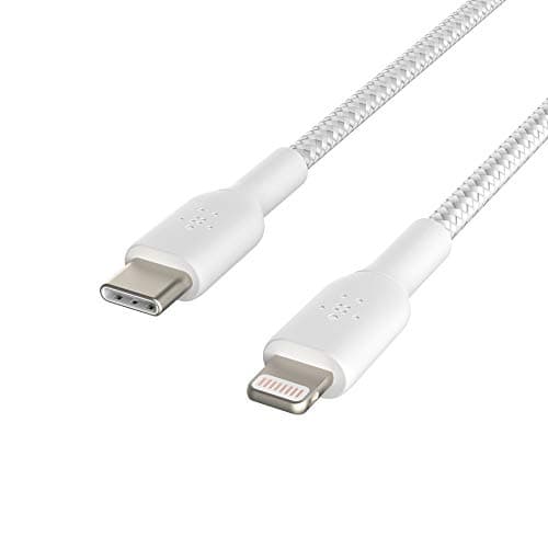 Image of Belkin Braided USB-C to Lightning Cable (iPhone Fast Charging Cable for iPhone 14, 13, 12 or earlier) Boost Charge MFi-Certified iPhone USB-C Cable, White, 1 m