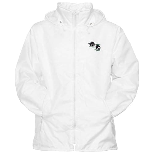 Image of Men's Waterproof Bowling Jacket – White Fleece-Lined Lawn Bowls Coat, Windproof Zip-Up with Detachable Hood- Elasticated Cuffs & Zip Pockets Bowling Outerwear (Jacket L)