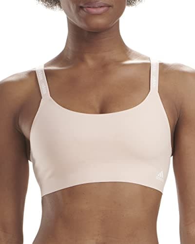 Image of adidas Women's Micro Flex Wireless Seamless Lounge Bra Padded, Opaque, Peach Whip/White, L