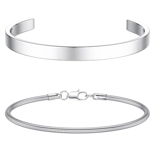 Image of YADOCA Mens Bracelets Stackable Silver Bracelet for Men Cuff Snake Rope Cuban Link Chain Bracelet Set 19cm Mens Jewelry Gifts for Dad Boyfriend Husband Son -1