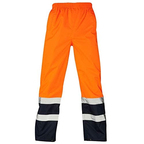 Image of Hi Vis Over Trousers Waterproof Safety Work Wear Pants Overtrousers (XL, Orange/Navy)