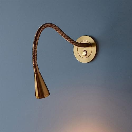Image of SYAXVOM LED Bedside Wall Light Flexible Gooseneck - Gold Mount Reading Lamp, 3000K Modern Bedroom Headboard Sconce with Push Switch Stylish Decor Spotlight