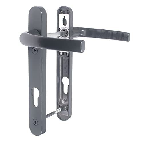 Image of JCP uPVC Door Handle Pair, 122mm Screw Centres, 92 mm PZ Sprung Set, 220mm X 30mm Backplate, Anthracite Grey 7016
