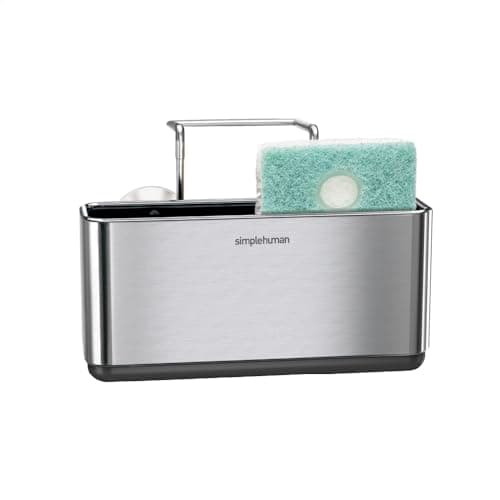 Image of simplehuman KT1134 Slim Kitchen Sink Caddy Organiser Holder Tidy, With Suction Cups, Wire Ledge Hanger, Sponge Storage, Rustproof, Brushed Stainless Steel