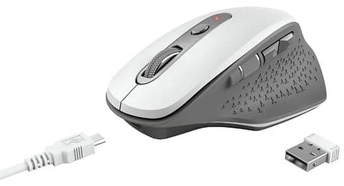 Image of Trust Ozaa Rechargeable Wireless Mouse, 800-2400 DPI, 6 Buttons, Silent Left and Right Buttons, Plug and Play USB Receiver, 10m Range, Ergonomic Mouse for PC, Computer, Desktop, Laptop, Mac - White