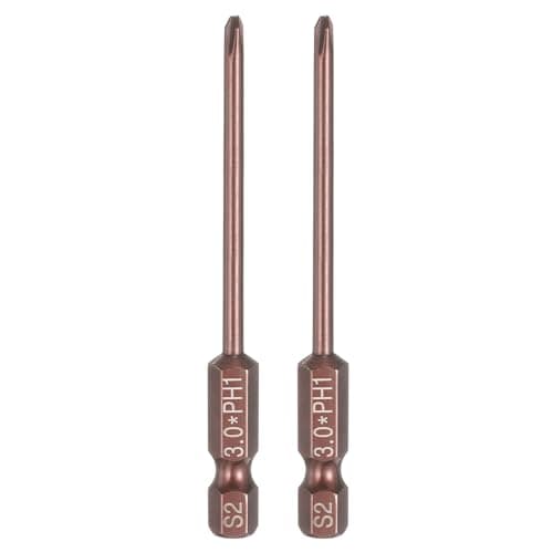 Image of sourcing map 2pcs #1 Phillips Screwdriver Bit PH1 1/4" Hex Shank 3" (75mm) Long 3mm Rod Magnetic Cross Head Drive Drill Bits S2 Steel Industrial Screw Driver Electric Power Tool, Brown