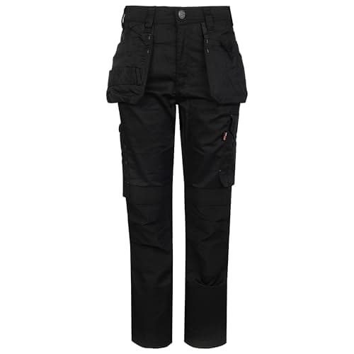 Image of TuffStuff - Proflex Work Trousers, Black - 32" Waist, Long 32.5" Length - Heavy-Duty Tradesman Trousers with Knee Pad Pockets & Tuck-Away Holster Pockets - 260gsm Full Stretch Fabric, Slim Fit Design