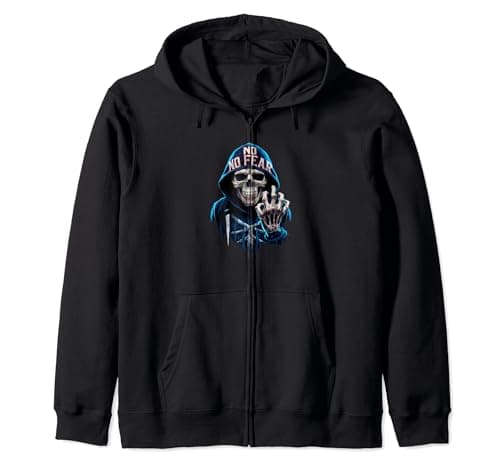 Image of NO FEAR Skull Black White Art Graphic Halloween No One Cares Zip Hoodie