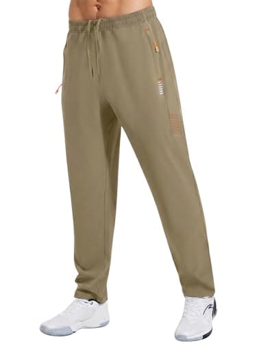 Image of Gaiatiger Tracksuit Bottoms Men Quick Drying Jogging Bottoms Men's Casual Trousers Gym Workout Sweatpants with Zipper Pockets-C3039-Khaki-2XL