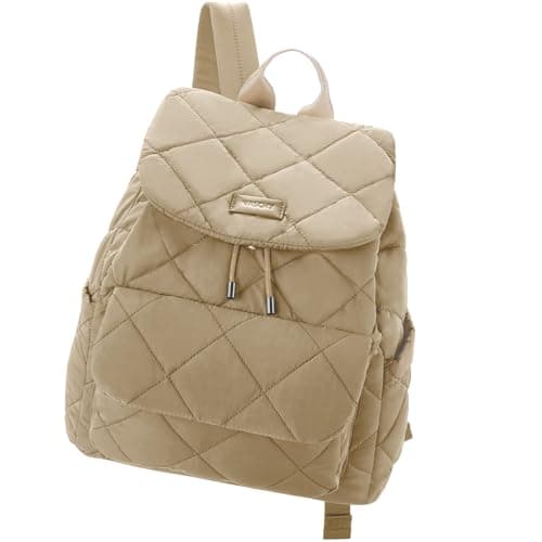Image of VASCHY Backpack Womens, Lightweight Puffer Ladies Rucksack Quilted Flap Drawstring Backpack for Gym/Work/Travel/Hiking/Diaper Khaki