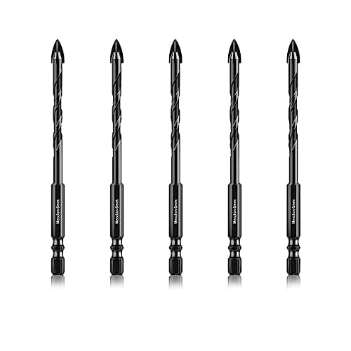 Image of Meccion Tile Drill Bit 6mm x 5Pcs Professional Cross Tungsten Carbide Tip Drill Bits for Tile, Brick, Glass, Porcelain, Plastic, Wood, Cement, Mild Metal