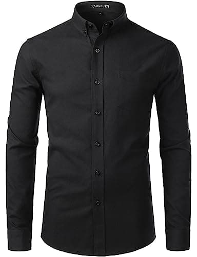 Image of PARKLEES Men's Slim Fit Long Sleeve Smart Casual Button Down Oxford Shirts PZ111 Black L