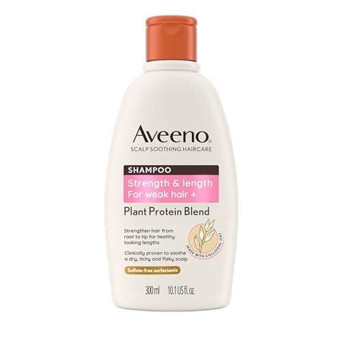 Image of Aveeno Hair Strength + Length Shampoo, Scalp Soothing, For Healthy-Looking Lengths from Root to Tip, Colloidal Oat, Plant Protein Blend, 300ml