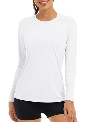Image of TACVASEN Long Sleeve Running Top Womens Sun Protection Shirts UV Tops Casual Holiday T Shirt Summer Beach UPF 50 Rash Guard Light Fishing Shirts White