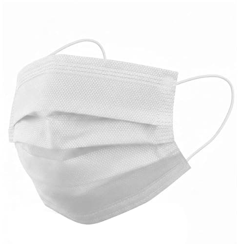 Image of Komonee 10 Pack White Disposable Face Masks - 3 Ply Breathable Mouth Cover for Travel & Daily Use - Portable Small Pack for Adults - Comfortable Elastic Ear Loops with Adjustable Nose Bridge