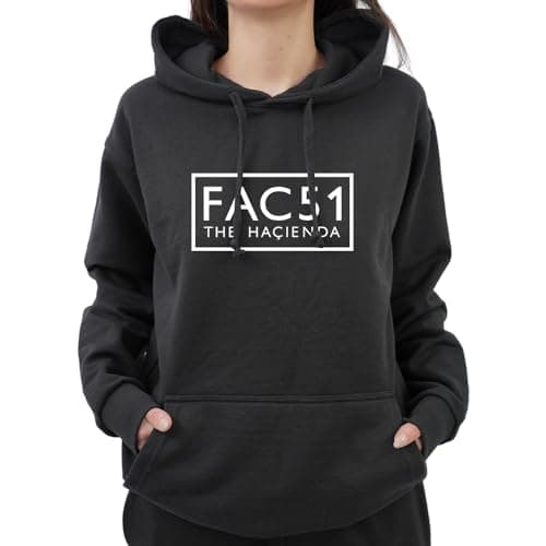 Image of Graphic Impact Inspired Men's FAC 51 Men's Vintage Retro Music Records Rave Stone Roses Hoodie (Black, Small)