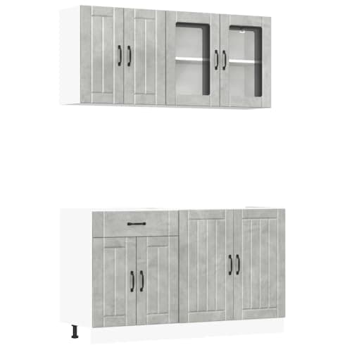 Image of vidaXL Kalmar 4-Piece Kitchen Cabinet Set, Concrete Grey Wood Material, Kitchen Unit, Fitted Kitchen, Cabinet Set, Base Cabinet, Kitchen Cabinet, Wall Cupboard