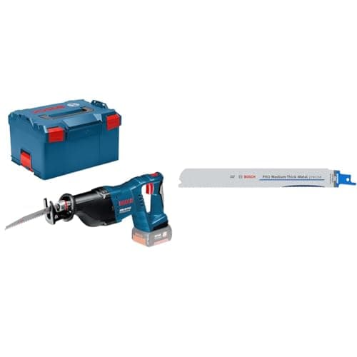 Image of Bosch Professional 18V System Cordless Reciprocating Saw GSA 18 V-LI + 2X PRO Medium-Thick Metal S1137BEF Precise Reciprocating Saw Blade (Metal Pipes & Profiles, Non-Ferrous Metals, 225 mm)
