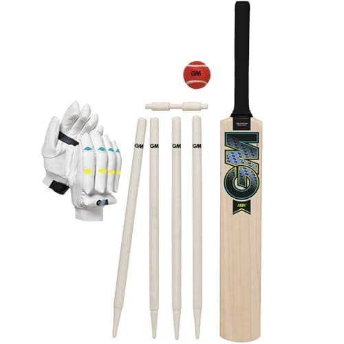 Image of Gunn & Moore GM Young Gunn Cricket Set | Aion | Wooden Cricket Bat, Soft Ball, Batting Gloves, Stumps & Bail and Carry Bag | Size 6 Suitable for Players 157-163cm / 5' 2" - 5' 4"