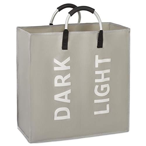 Image of Vinsani Colour Light Dark 2 Sections Laundry Hamper Collapsible Bag Foldable Cloth Basket Portable Storage Bin with Carry Handles for Bathroom Bedroom, Light Grey