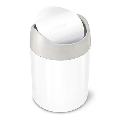 Image of simplehuman CW2079 1.5L Mini Bin, Kitchen Tabletop, Desktop or Dressing Table, Balanced Swing Lid, Lift-Off Lid, Easy to Clean, White Steel