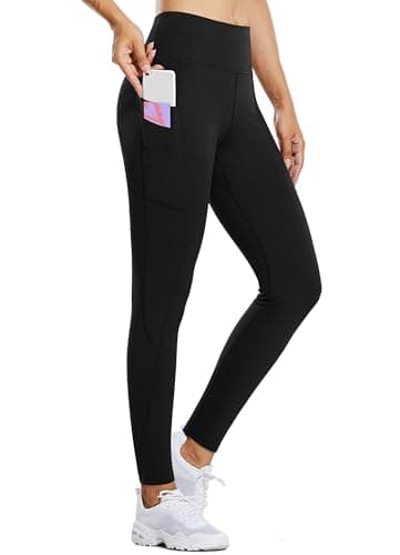 Image of baleaf Women's Fleece Lined Leggings Thermal Water Resistant Legging High Waisted Winter Running Hiking Sports Trousers with Pockets Black M
