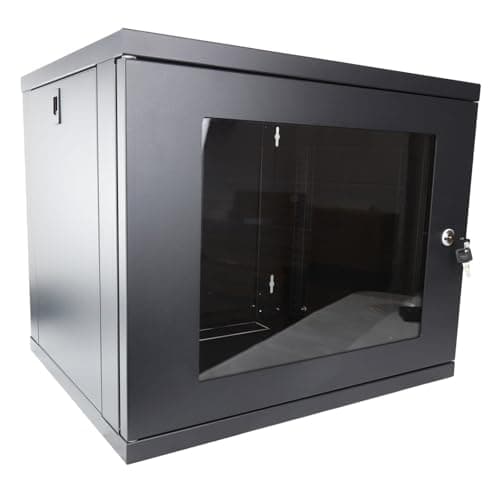 Image of kenable 9U Wall Mounted Data Cabinet 19 inch Rack 450mm Depth Flat Pack Lockable Glass Door Black 550x450x455mm