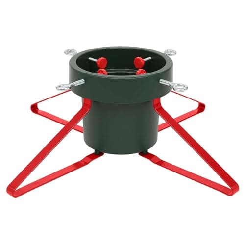 Image of Neo Christmas Tree Stand for Real Trees up to 8ft Extra Large Heavy Duty Metal Base with 4 Screws 3.3L Water Reservoir Tank Secure Stylish Festive Stable Design (Green & Red)