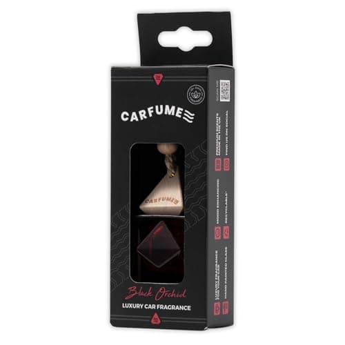 Image of Carfume Black Orchid Car Air Freshener Original | Premium Ylang-Ylang, Sandalwood & Incense Fragrance | Luxury Unisex Red Recyclable Scented Diffuser - Odour Eliminator - UK Made Car Accessories