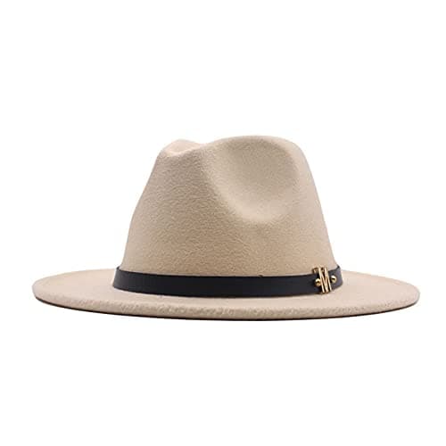 Image of Sun Protection Buckle Panama Fedora Womens Belt Wool Hat Floppy Classic Wide Baseball Caps (Beige, One Size) for Beach
