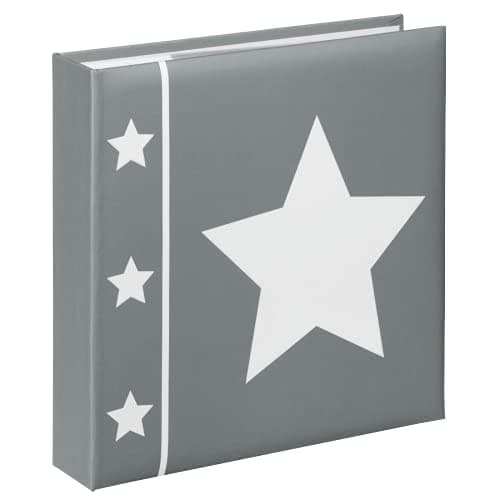 Image of Hama "Skies" Slip-In Photo Album | Memo Album With 100 Pages | For Inserting 200 Photos in 10x15 Format | Star Motif | 22.5cm x 22cm | Grey Photo Book
