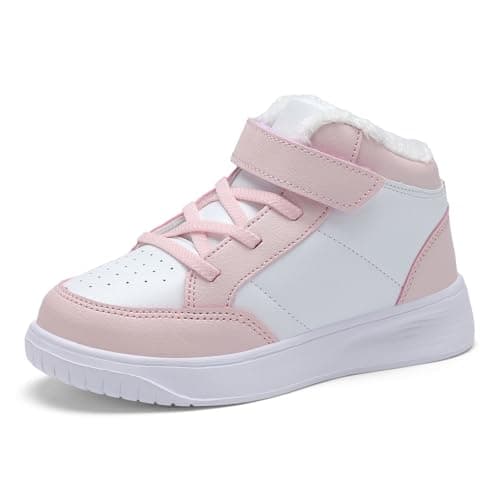Image of RTOUNT Girls Pink Winter Boots Big Kid Snow High Top School Tennis Shoes for Girls Running Adjustable Strap Boots Size 2