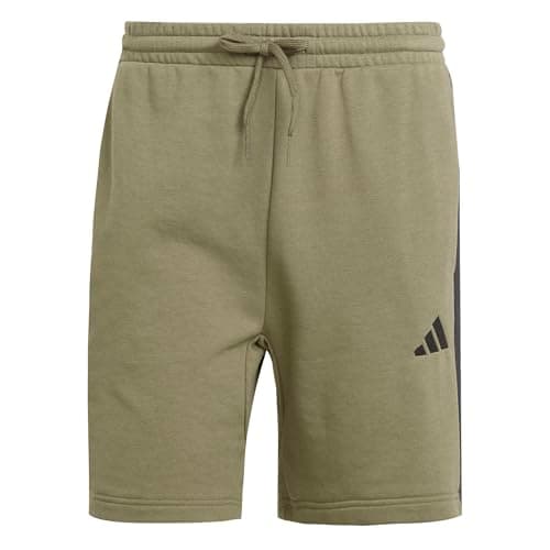 Image of adidas Men's Essential Three Stripes French Terry Short, Olive strata/Black, L