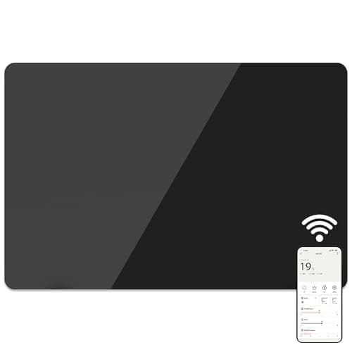 Image of Mylek Radiator Glass Panel Heater Black Slimline, Wifi Enabled Smart APP 1400W, Open Window Detection, Wall Mounted Or Free Standing, Low Energy Heaters, Timer, Lot 20, (Black 1.4KW)