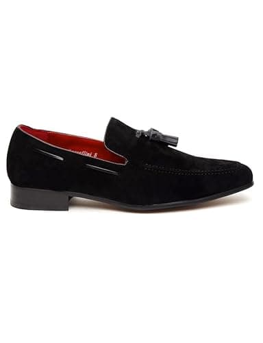 Image of Mens Classic Faux Suede & Leather Tassel Loafers Retro Smart Casual Slip on Shoes [Jersey-Black-Suede, UK/US 9 EU 43]