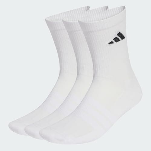 Image of adidas Unisex CUSHIONED SPORTSWEAR CREW SOCKS 3 PAIR PACK, white/white/black, 6.5-8