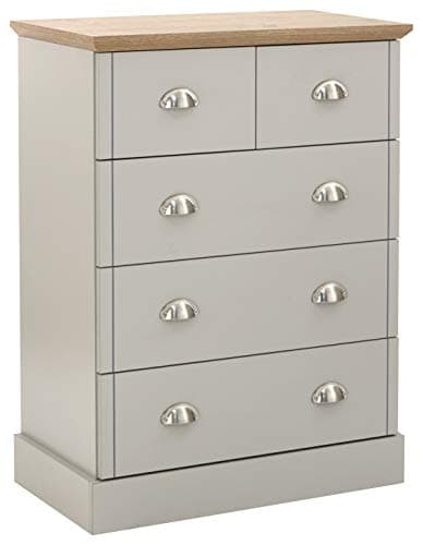 Image of GFW Kendal 2 + 3 Drawer Chest Of Drawers Grey, Large Wood Storage Furniture Drawer Unit For Bedroom, Hallway & Living Room, Grey/Oak, H90.5 x W70 x D39.5cm