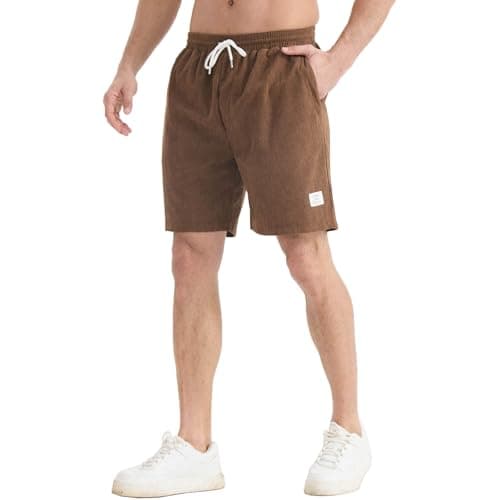 Image of FizzPop Mens Shorts UK Gym Sports Running Shorts with Zip Pockets Casual Summer Corduroy Brown L