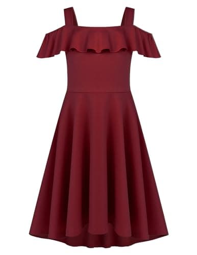 Image of Arshiner Dress Girls Partydress RufflesSlevees Summerdresses Teenagers Prom Dress A Line Skaterdress Balldress Red 160/12-13 Years