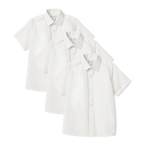 Image of Amazon Essentials Boys' Easy-Iron Short-Sleeve Poplin School Uniform Shirt, Pack of 3, Bright White - 3 Pack, 8-9 Years