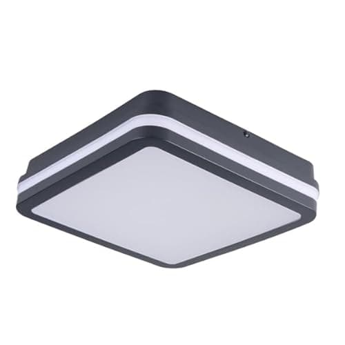 Image of Kanlux Beno Square LED Bulkhead Ceiling/Wall Light IP65 Waterproof Graphite Grey, 12-18W Selectable Wattage, 3000K/3500K/4000K CCT, Microwave Motion Sensor, Indoor/Outdoor Security, Garage Porch