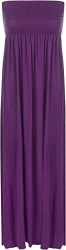 Image of WearAll Plus Size Womens Printed Bandeau Stapless Ladies Shirred Long Maxi Dress Purple 20-22