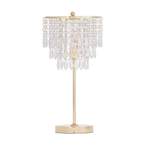 Image of firstchoicelighting Modern Jewelled Table Lamp or Bedside Light, Polished Gold with Acrylic Crystal Shade, LED Compatible, 48cm Height