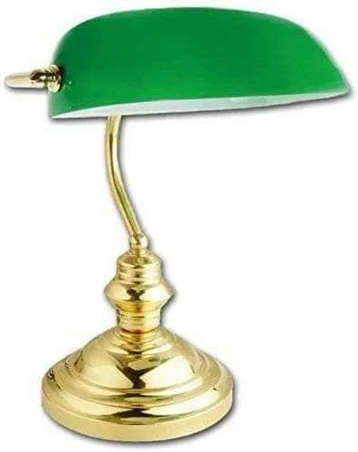 Image of RETRO CLASSIC BANKERS LAMP TABLE DESK LIGHT POLISHED BRASS GREEN SHADE TILT HEAD