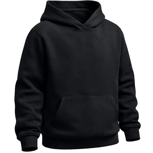 Image of The Fancy Dress Boys Hoodies - Plain Fleece Hooded Jumper PE School Warm Long Sleeve Casual Activewear Hoody For Kids, Black, 9-10 Years
