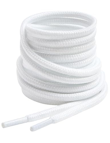 Image of VSUDO 70 cm Round Short Boot Laces, 4mm Diameter Shoe Laces for Boots, Heavy Duty Outdoor Work & Hiking Shoelaces for Kids (1 Pair-White-70cm)